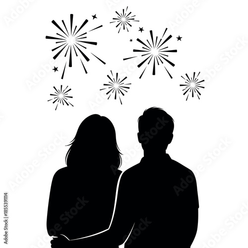 Couple Watching Fireworks Silhouette.