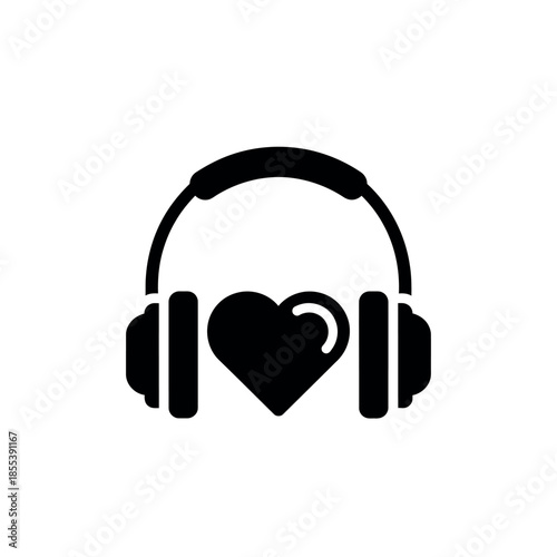 Heart and Headphones Icon Symbolizing Love for Music.