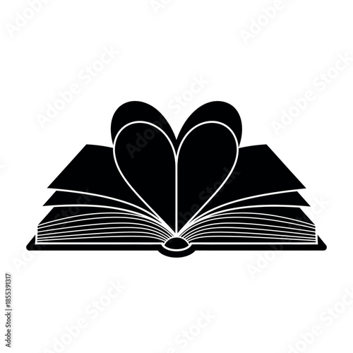 Open book with heart shape made of pages.