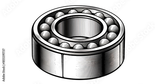 A detailed vector illustration showcases a shiny metal ball bearing, crucial for reducing friction in diverse machinery and industrial systems.