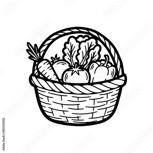 Woven Basket Filled with Fresh Vegetables.
