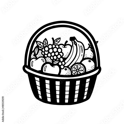 Fruit Basket Illustration with Various Fruits Inside.