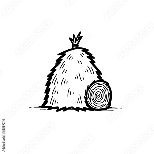 Hay Bale and Log Illustration.