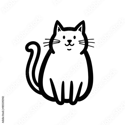 Simple Black and White Cat Illustration.
