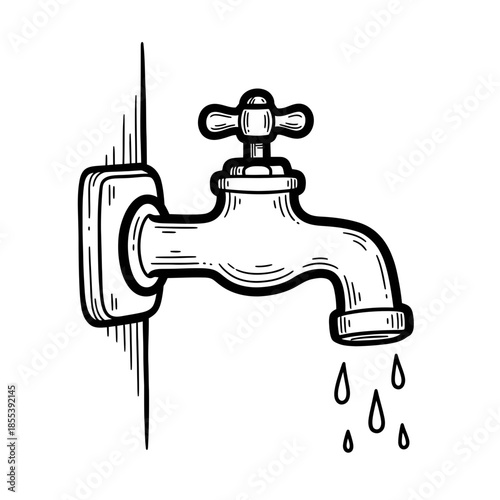 Leaking Faucet with Water Droplets Illustration.