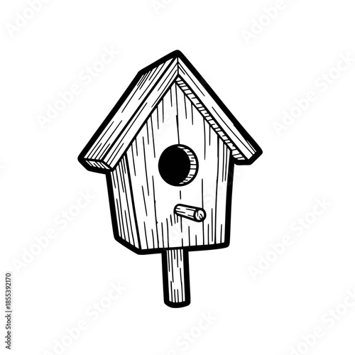 Hand Drawn Birdhouse Illustration on White.