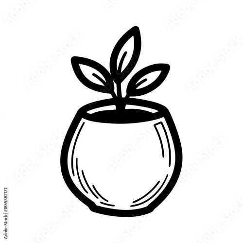 Simple Black and White Plant Illustration.