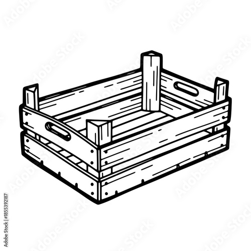 Wooden Crate Illustration with Handles and Slats.