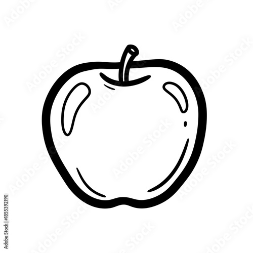 Simple Black and White Apple Illustration.