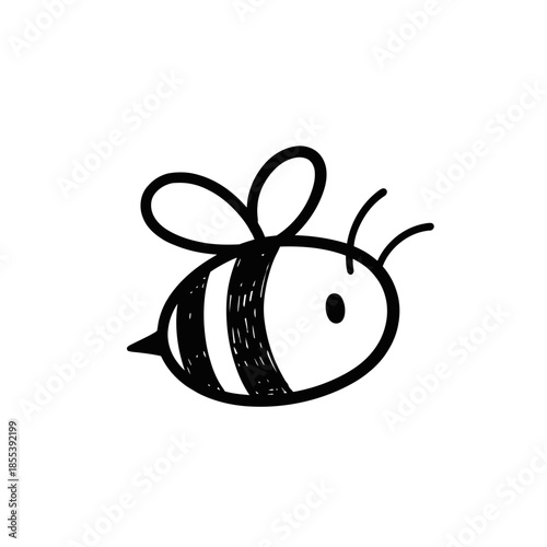 Simple Black and White Bee Illustration.