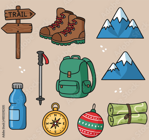 Hiking and Camping Gear Illustration.