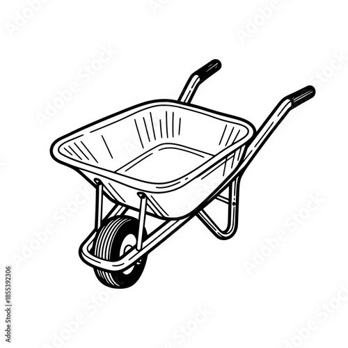 Wheelbarrow with wheel and handles illustration.