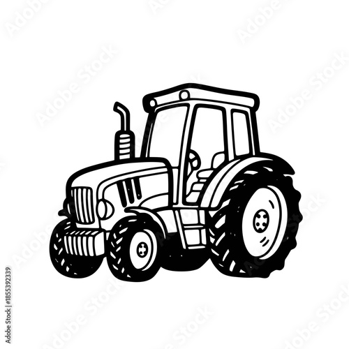 Black and White Tractor Illustration.
