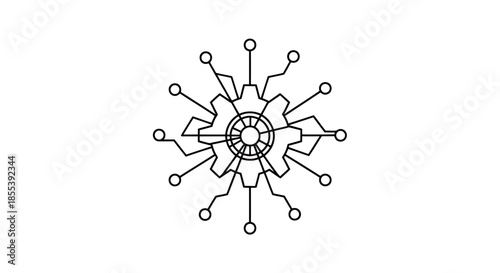 A detailed vector illustration of a complex engine part with interconnected lines and nodes, isolated on a clean white background, showcasing technology.