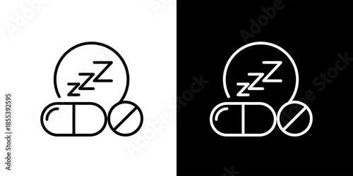 Sleep Medication and Insomnia Treatment Line Art Icons. Vector pictograms depicting sedative pills for promoting restful sleep and addressing sleep disorders. 