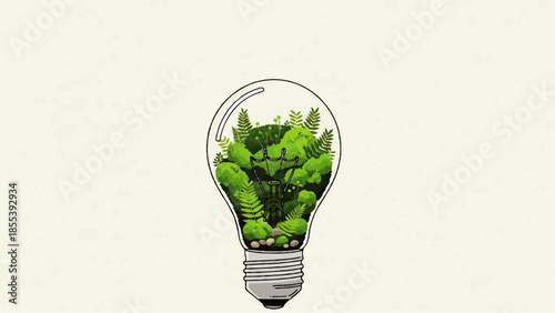 Embracing Radical Authenticity, an Illustrated Light Bulb Filled with Greenery Represents Innovative Ideas and Sustainable Technology