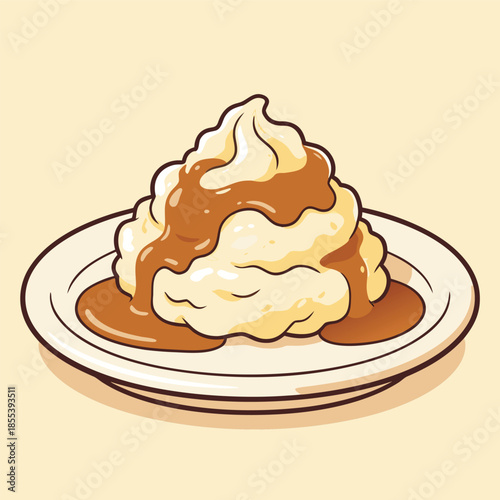 Mashed Potatoes with Gravy on a Plate.