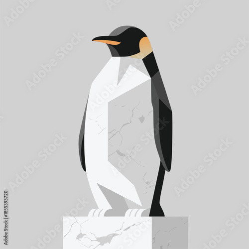 Minimalist Emperor Penguin Illustration on Pedestal.