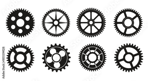 A collection of various gear vectors, representing mechanical components and engineering elements, perfect for illustrating technology, industry, and design concepts.