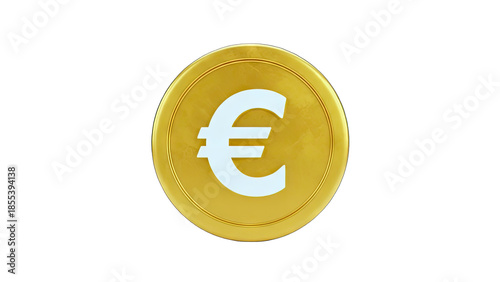 3D Gold Euro Coin with Symbol on transparent background