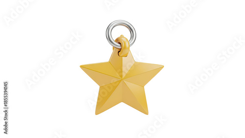 3D Gold star pendant with silver ring on transparent background
