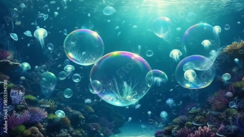 Enchanting Underwater World: A Symphony of Jellyfish and Bubbles over Thriving Coral Reefs