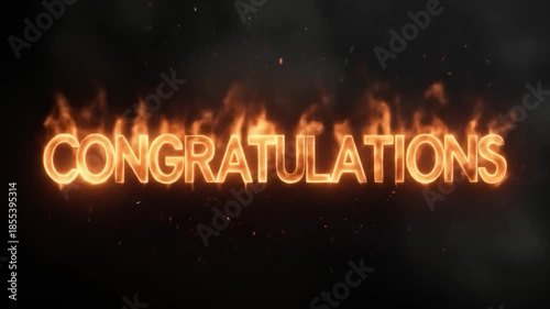 Fiery Congratulations Text Animation with Dynamic Flames and Smoke Effects on Dark Background