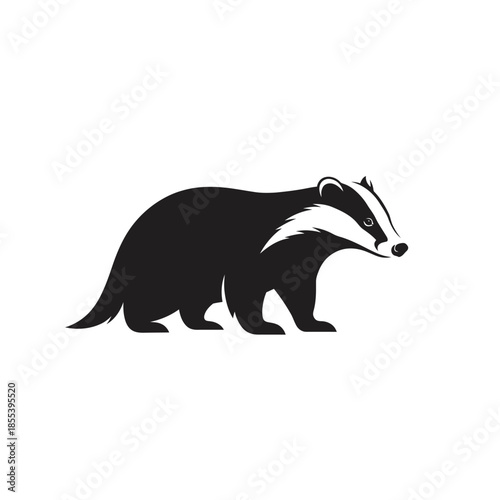A striking black and white illustration depicting a badger in profile