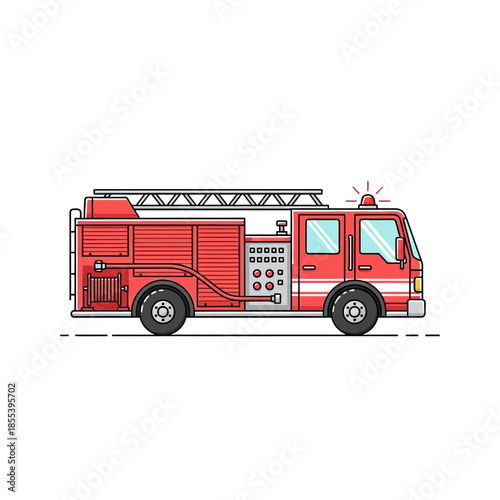 Detailed illustration of a classic red fire truck with a ladder