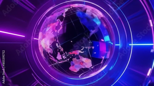 Futuristic Earth Globe with Neon Light Effects for Broadcast and Global Tech Concepts