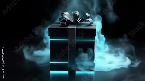 Futuristic Gift Box Animation with Neon Accents and Smoky Haze for Premium Celebrations