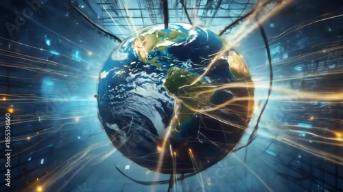 Global connectivity pulsing with digital energy, showcasing technology and communication networks