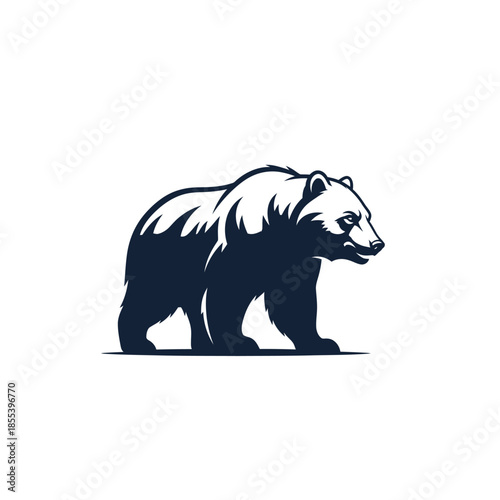 A stylized illustration of a powerful bear in a dark blue color scheme