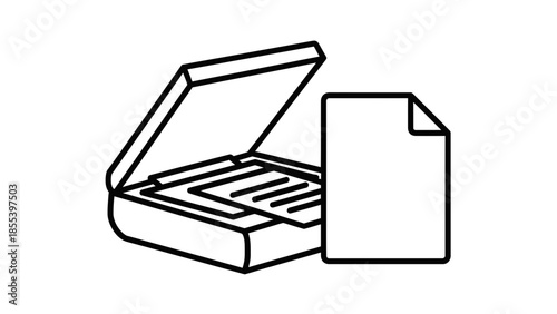 Simple line art of an open CD case with a CD inside