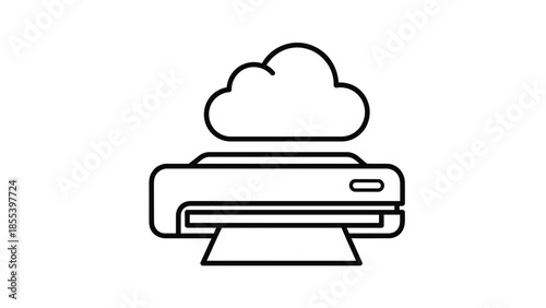 Cloud Printer Line Icon for Wireless Printing and Remote Document Access, Cloud Computing Printing Service for Smart Office and Business Technology, Outline Vector Illustration