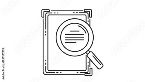 Document Search Line Icon for File Lookup and Data Analysis, Search Paperwork Concept for Office Administration and Business Information System, Outline Vector Illustration