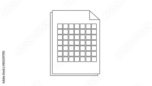 Spreadsheet grid icon with a blank paper document above it, representing data organization and financial planning
