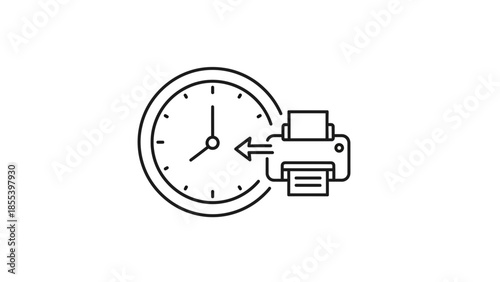 Clock with a Printer Icon, symbolizing time-sensitive printing, rapid document reproduction, and efficient office operations for quick tasks