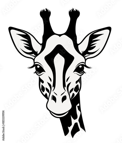 Giraffe head in black and white, isolated for logo, symbol or emblem. Can be used as emblem or mascot for sports or other products