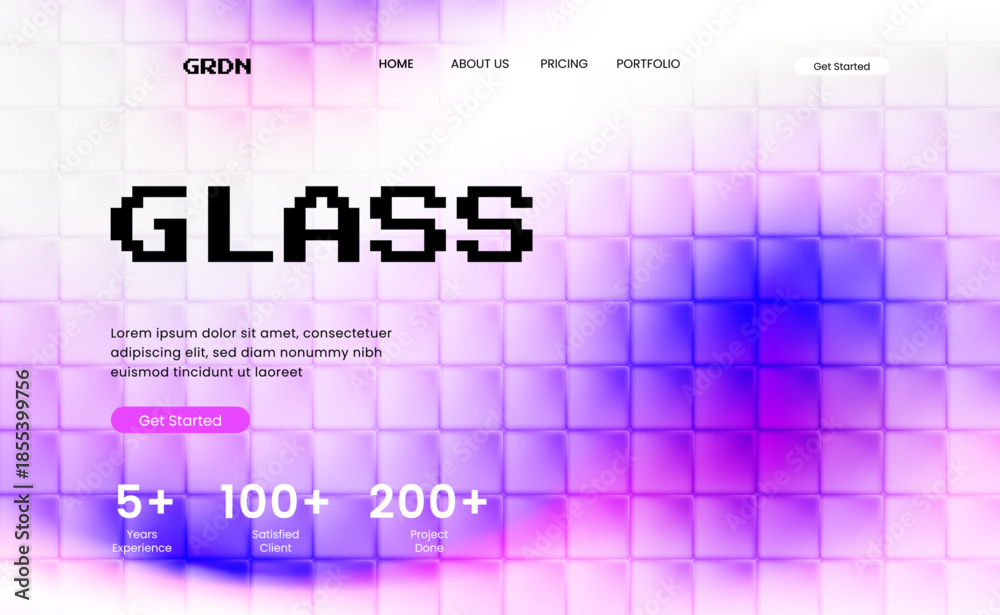 Fototapeta premium Glass tile background with glowing gradient in purple tones