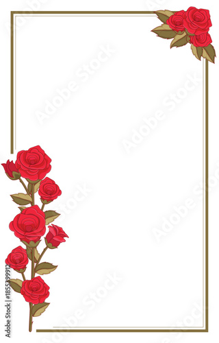 floral frame with red roses on a white background