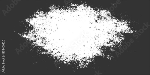 Abstract grunge background with black ink splat and spray paint texture features a dark splatter design and dirty vector border frame