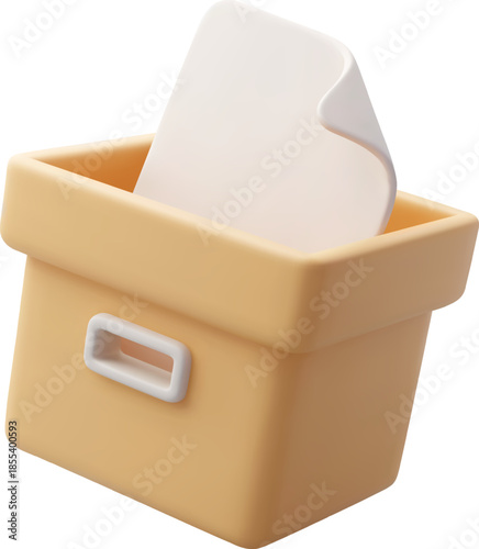 3D Vector Office Storage Box Icon, Document File, Office administration and business management concept.