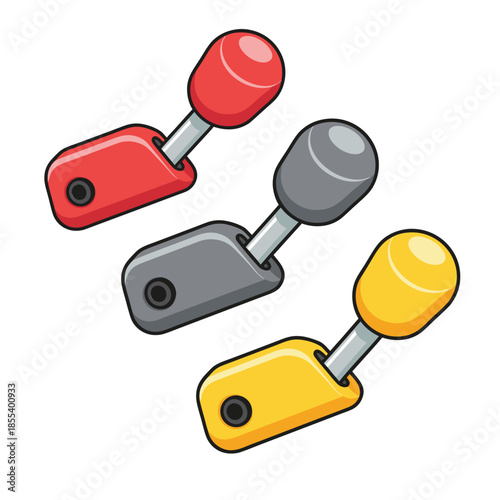 Set of Three Gear Shift Levers in Different Colors.