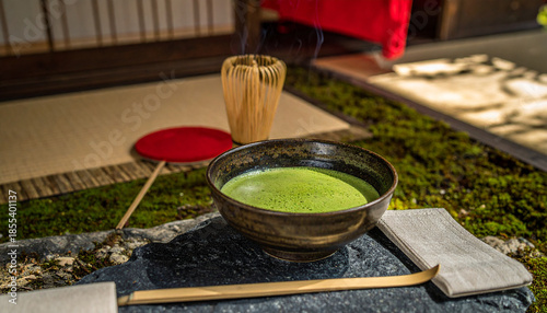 Japanese Matcha Tea Ceremony Setting and Tools