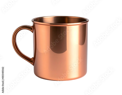 Polished copper mug with handle, isolated on black
