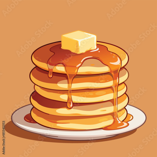 Stack of Delicious Pancakes with Butter and Syrup.
