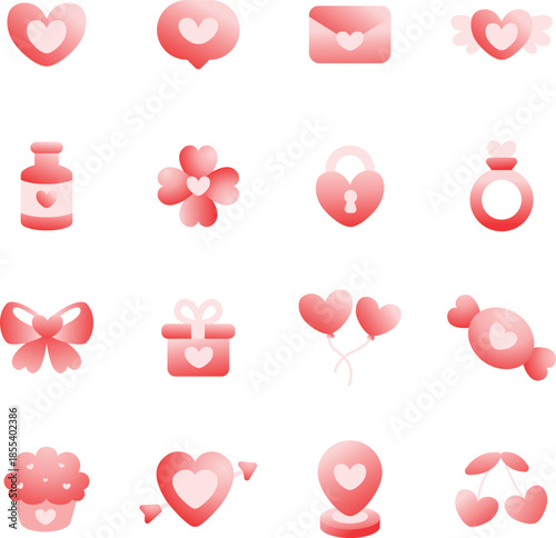 Valentine’s Day Love Vectors Set with Pink Gradient Hearts