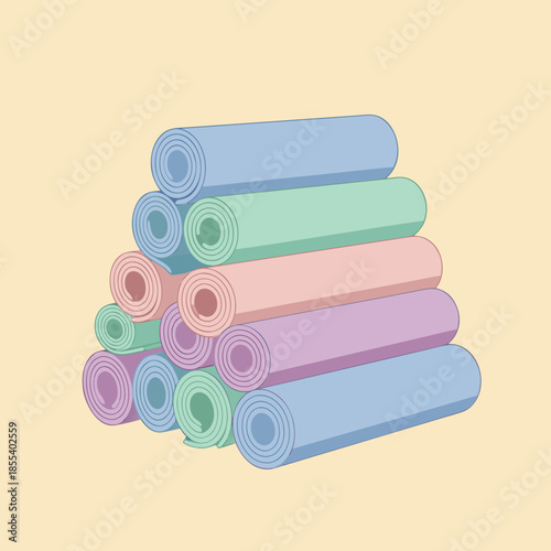 Stack of Rolled Yoga Mats in Pastel Colors.