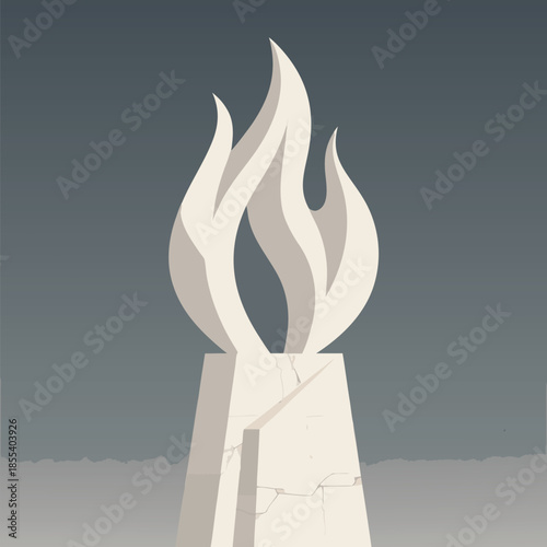 Stylized White Flame Monument on Pedestal.